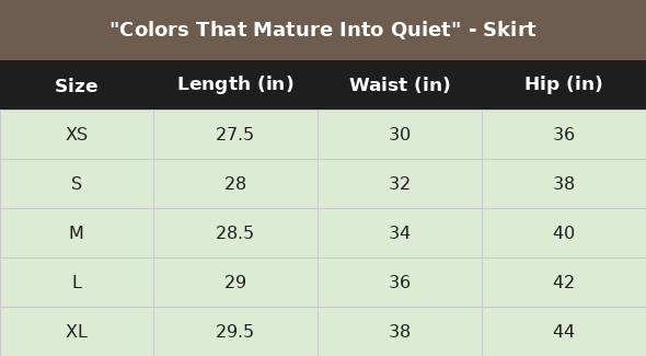 Size chart
