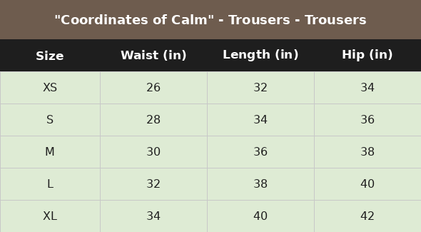 Size chart