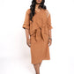 Woman wearing a brown outfit on a white background