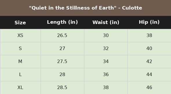 Size chart