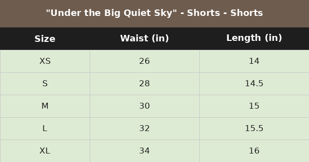 Size chart