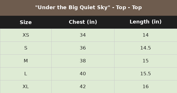 Size chart