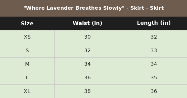 Size chart